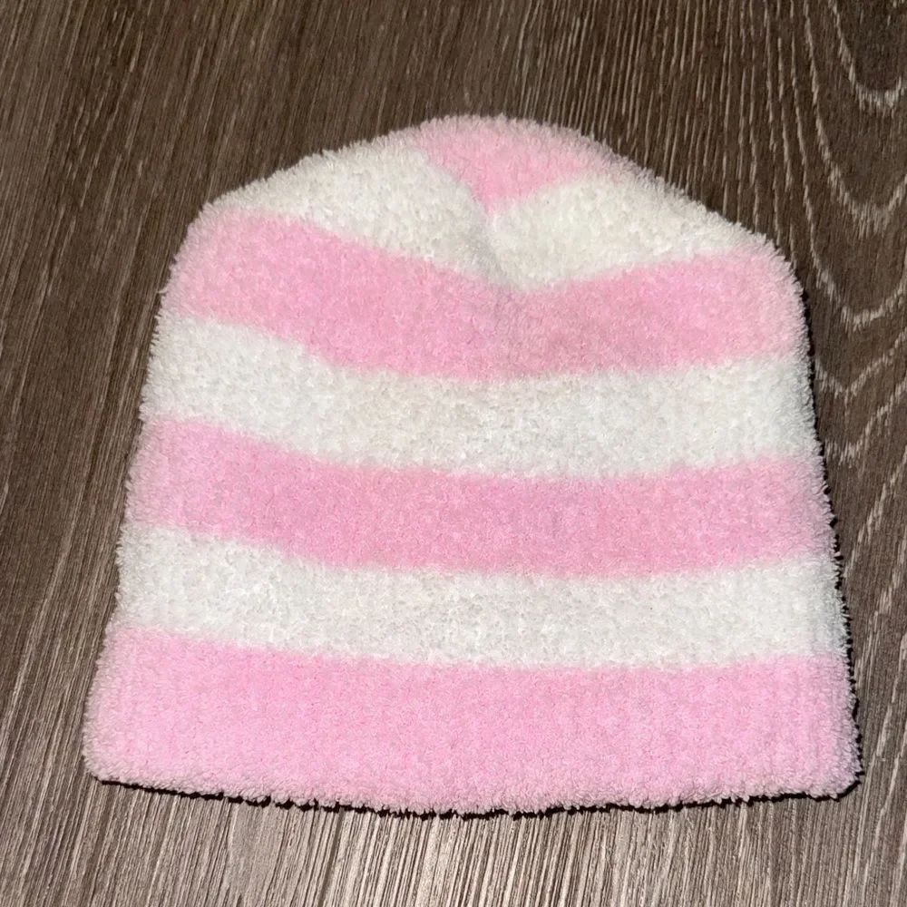 Cozy Pink and White Striped Beanie